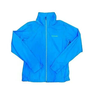 Columbia Blue Nylon Windbreaker Rain Jacket Hooded Sz M